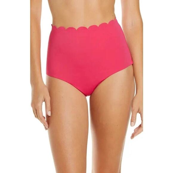 NWT Chelsea28 Bright Pink Scalloped High Rise Waist Bikini Swim Bottoms Small - Picture 1 of 9